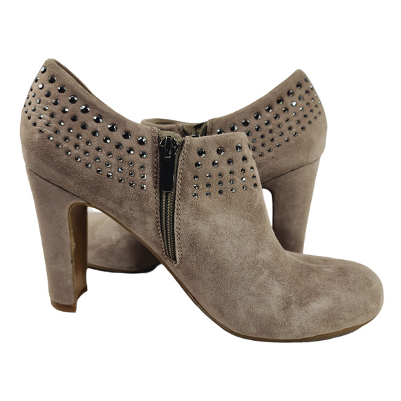 Enzo Angiolini Heeled Ankle Boots Booties sz 7 M Kaiser Suede Beige Embellished - Picture 5 of 11